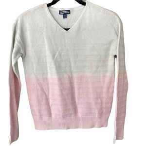 Freshman Colorblock Pink White Knit V-Neck Girls Long Sleeve Sweater Medium 8/10